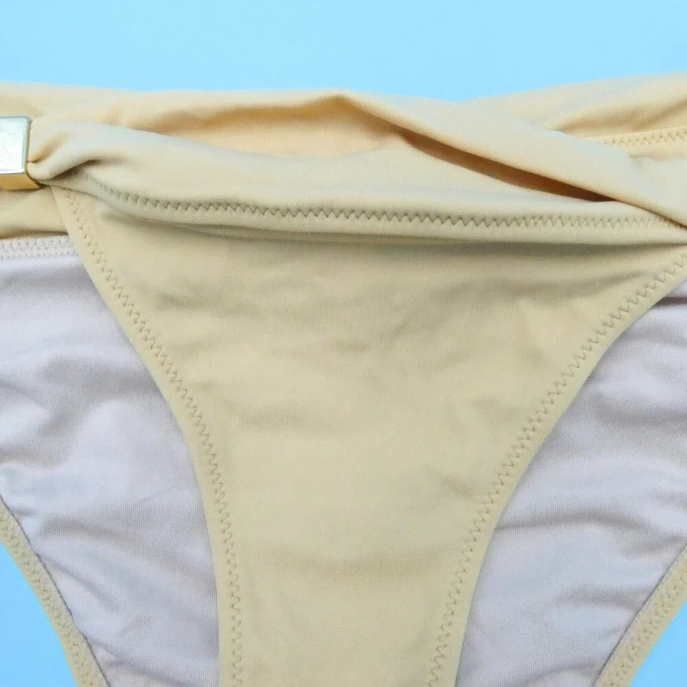 Victorias Secret Medium Beige Ruffle Top Brazilian Bikini Bottom Beach Swimwear‎